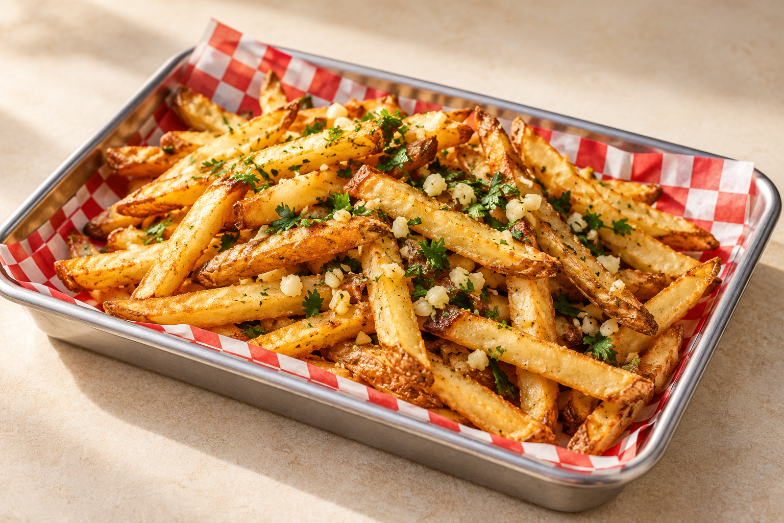 Illustration of golden garlic fries